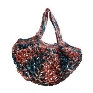 Handmade Crochet Mesh Market Bag Coral Teal Womens Beach Vacation Mermaid Casual